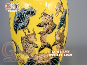 Đôi lộc bình Vàng đắp nổi Phúc Lộc Thọ - vẽ vàng 24k, Cao 60cm