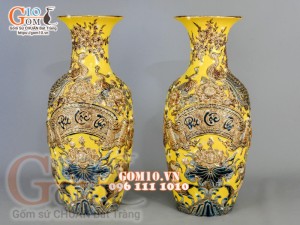Đôi lộc bình Vàng đắp nổi Phúc Lộc Thọ - vẽ vàng 24k, Cao 60cm