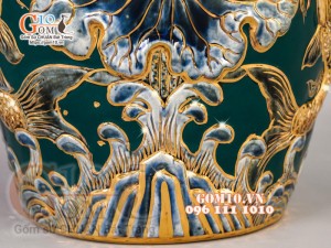 Đôi lộc bình Xanh lục bảo đắp nổi Phúc Lộc Thọ - vẽ vàng 24k, Cao 60cm