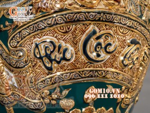 Đôi lộc bình Xanh lục bảo đắp nổi Phúc Lộc Thọ - vẽ vàng 24k, Cao 60cm