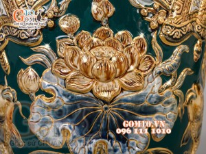 Đôi lộc bình Xanh lục bảo đắp nổi Phúc Lộc Thọ - vẽ vàng 24k, Cao 60cm