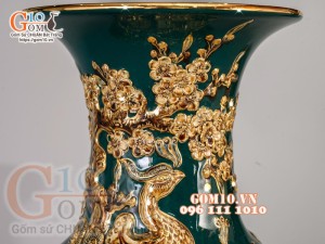 Đôi lộc bình Xanh lục bảo đắp nổi Phúc Lộc Thọ - vẽ vàng 24k, Cao 60cm