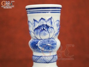 Đôi nến cây men lam cao cấp vẽ hoa sen cao 40cm