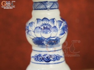 Đôi nến cây men lam cao cấp vẽ hoa sen cao 40cm