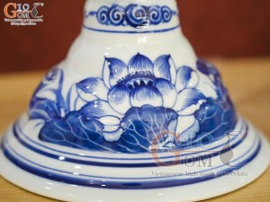 Đôi nến cây men lam cao cấp vẽ hoa sen cao 40cm