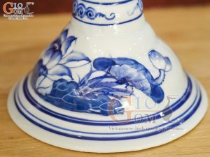 Đôi nến cây men lam cao cấp vẽ hoa sen cao 40cm