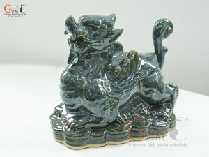 Đôi Nghê sứ men cẩm thạch, dài 19cm