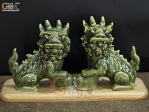 Đôi Nghê sứ men ngọc, cao 17cm