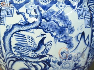 Đôi thống men lam cổ vẽ tứ cảnh Tùng Cúc Trúc Mai, đường kính 39cm