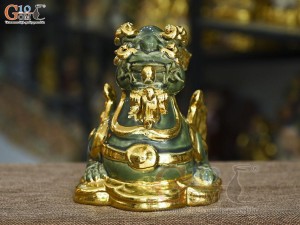 Đôi tỳ hưu men ngọc đắp nổi dát vàng, cao 17cm