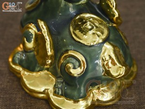 Đôi tỳ hưu men ngọc đắp nổi dát vàng, cao 17cm