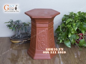 Đôn gốm đất đỏ Phúc Lộc Thọ cao 36cm