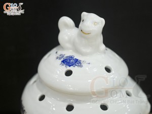 Đốt trầm men trắng họa tiết Rồng xanh kim S1 cao 13cm