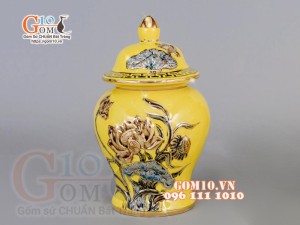 Chóe thờ Vàng đắp nổi Sen - vẽ vàng 24k, cao 15cm