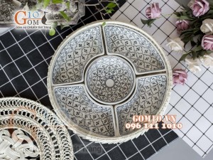 Bộ khay sứ đựng thức ăn họa tiết bèo tràm cổ