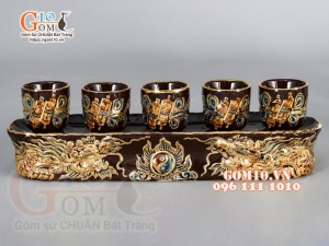 Kỷ thẳng 5 Nâu đắp nổi Rồng - vẽ vàng 24k