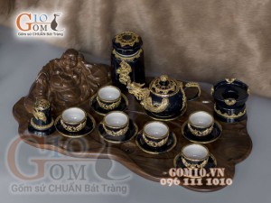 Bộ ấm chén rồng men màu bọc đồng, đầy đủ phụ kiện 400ml