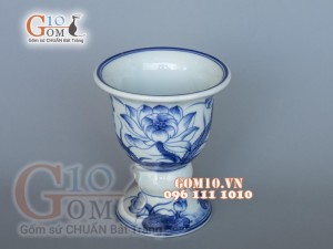 Cốc phật thủ men lam vẽ Sen Tài Lộc, cao 15cm