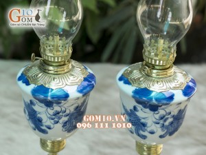 Đôi đèn dầu men rong cổ dáng Tống vẽ Sen