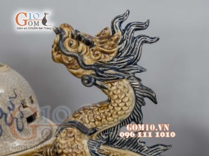 Bộ đỉnh hạc men rạn đắp nổi 42cm