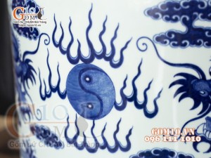 Bát hương men lam cổ vẽ Rồng, đường kính 50cm