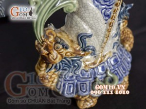 Bộ đỉnh hạc men rạn đắp nổi 42cm