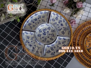 Bộ khay sứ đựng thức ăn họa tiết Sen dây