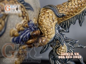 Bộ đỉnh hạc men rạn đắp nổi 42cm