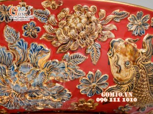 Bát thả hoa Phú Qúy đắp nổi,màu đỏ - đường kính 50cm