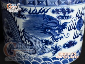 Bát hương men lam cổ vẽ Rồng, đường kính 30cm