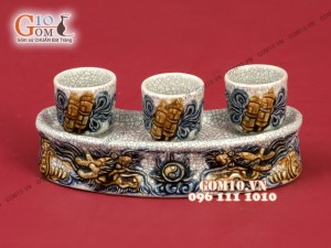 Bộ kỷ cong 3 men rạn đắp nổi Rồng cao cấp