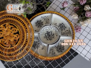 Bộ khay sứ đựng thức ăn họa tiết hoa Mẫu đơn cổ