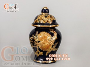 Chóe thờ Xanh coban đắp nổi Đào - vẽ vàng 24k, cao 13cm