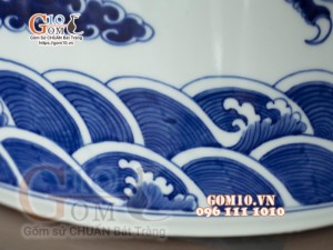 Bát hương men lam cổ vẽ Rồng, đường kính 50cm