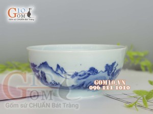 Bát tô sâu men cổ vẽ Sơn Thủy, đường kính 20cm