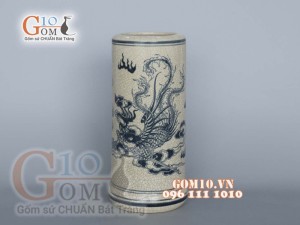 Ống hương men rạn cổ họa tiết rồng, cao 22cm