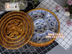 Bộ khay sứ đựng thức ăn họa tiết hoa dây màu