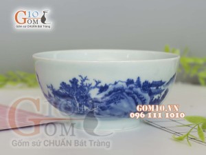 Bát tô sâu men cổ vẽ Sơn Thủy, đường kính 18cm