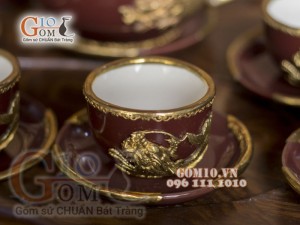 Bộ ấm chén rồng bọc đồng, đầy đủ phụ kiện 400ml