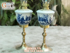 Đôi đèn dầu men rong cổ dáng Tống vẽ Trúc Lâm Thất Hiền