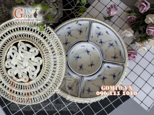 Bộ khay sứ đựng thức ăn họa tiết Chuồn chuồn màu