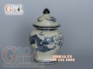 Chóe thờ men rạn cổ họa tiết rồng, cao 20cm