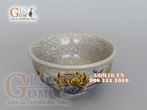 Bát thờ men rạn đắp nổi Sen Tài Lộc