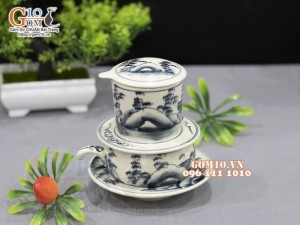 Bộ phin cà phê men rạn vẽ Sơn Thủy
