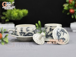 Bộ phin cà phê men rạn vẽ Sơn Thủy