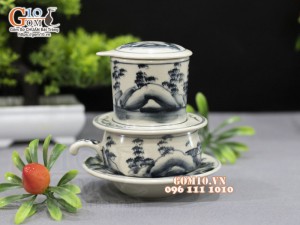 Bộ phin cà phê men rạn vẽ Sơn Thủy