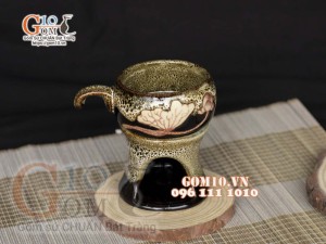 Bộ bếp đun cà phê men hỏa biến gấm vàng khắc sen