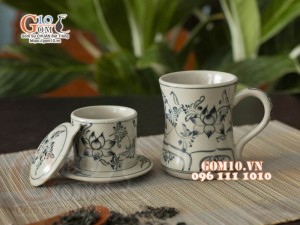 Bộ phin cà phê men rạn cổ vẽ hoa sen  đen