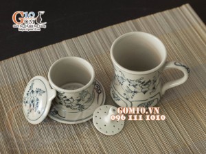 Bộ phin cà phê men rạn cổ vẽ hoa sen  đen