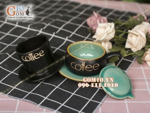 Bộ phin cà phê men ngọc rạn, viền vàng